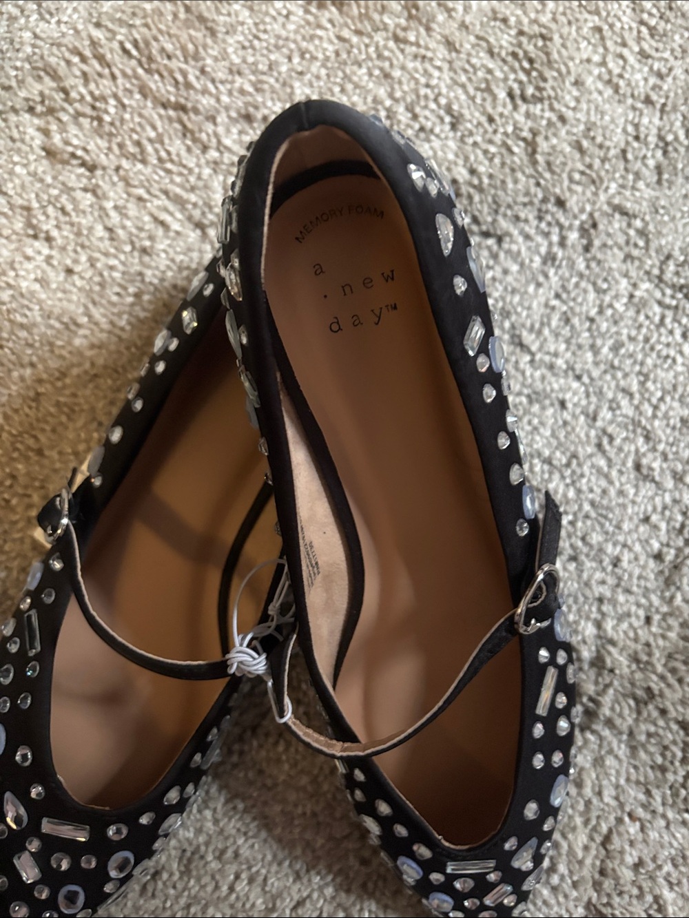 a new day Black Embellished Pointed Toe Mary Jane Flats. Size 9 - 9.5 NWOB - Picture 7 of 9